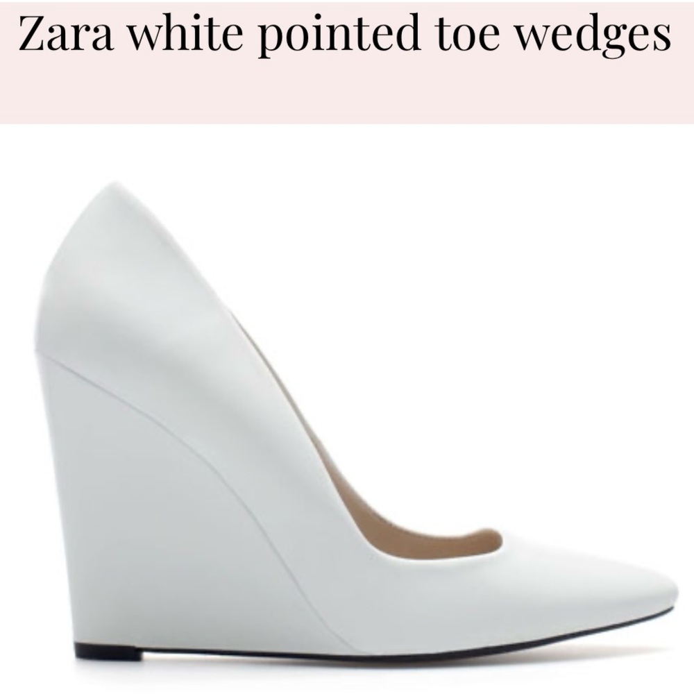 Zara white court pointy toe wedge pump